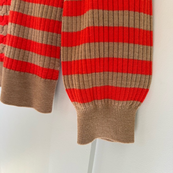 Talbots Striped Wool Blend Sweater Women’s Med Red Orange‎ Tan Cable Knit Silky - Picture 4 of 8